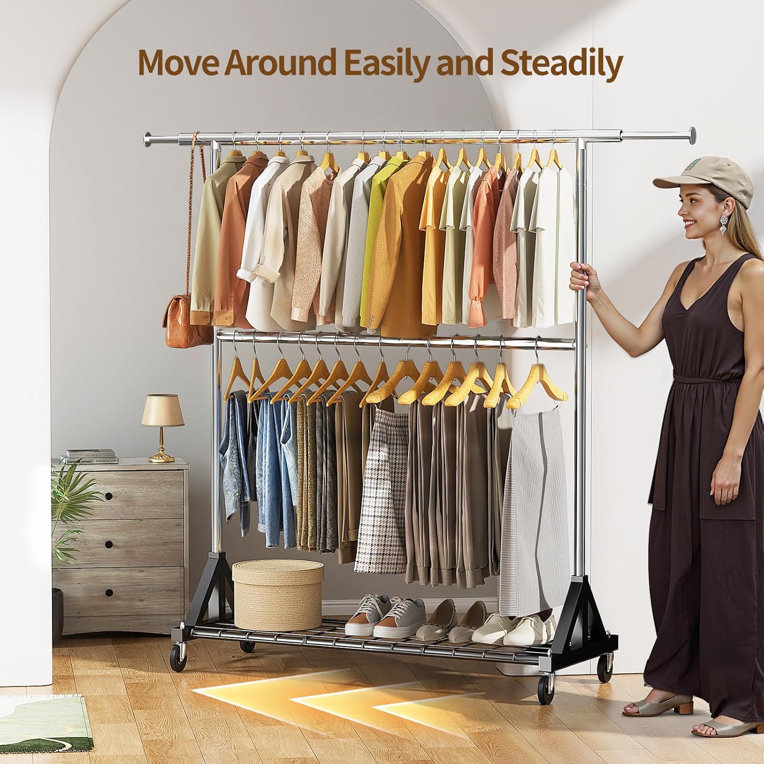 Thumbnail 4 de Luxspire Heavy-Duty Clothes Rack with Double Rods and Lockable Wheels