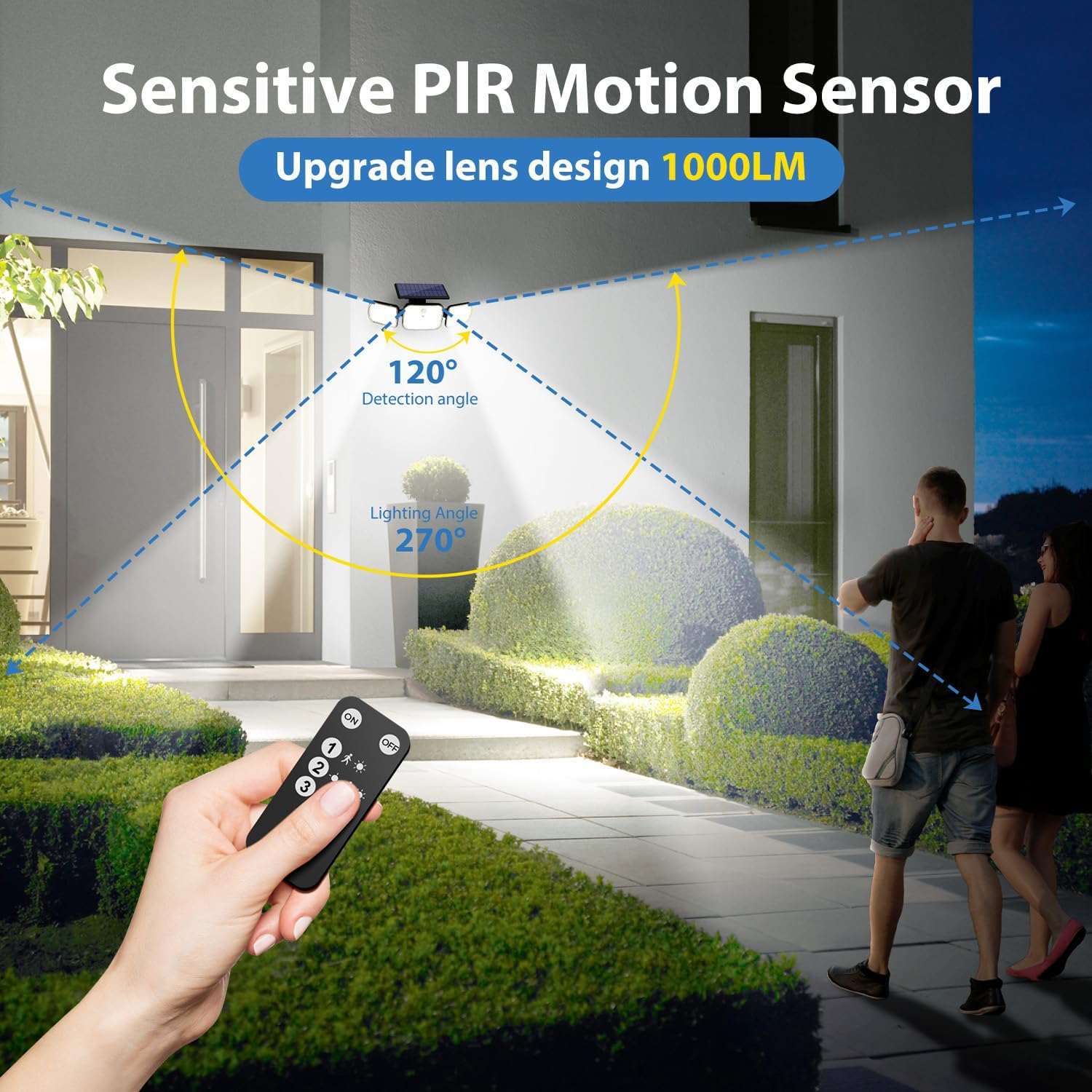 Thumbnail 1 de Peasur Solar Security Lights Outdoor Motion Sensor (2 Pack) with Remote, 3 Modes and IP65 Wall Mount, 3 Adjustable Heads