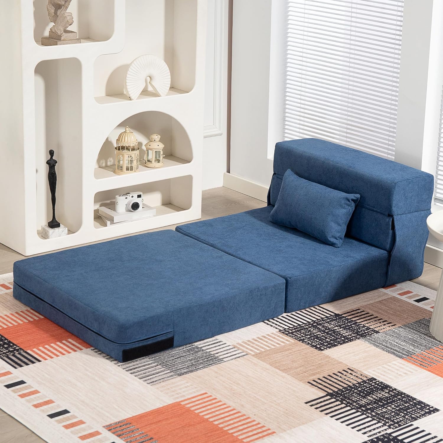 Thumbnail 6 de HOMCOM Fauteuil Convertible 1 Place 3 en 1 – Canapé de sol pliant en flanelle bleue, 210 cm