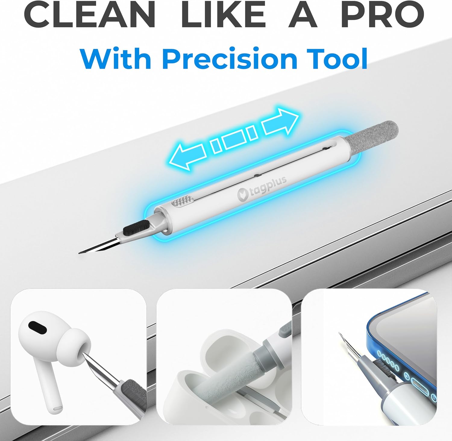 Detalle 2 de tagplus AirPod Cleaner Kit + Pro Cleaning Tool with Metal Case & Cleaning Putty