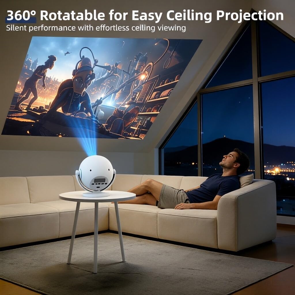 Detalle de XBJ Mini Projector with WiFi 6 & Bluetooth 6.0 — 1080P Full HD, 4K Input, Auto Keystone, 360° Rotatable