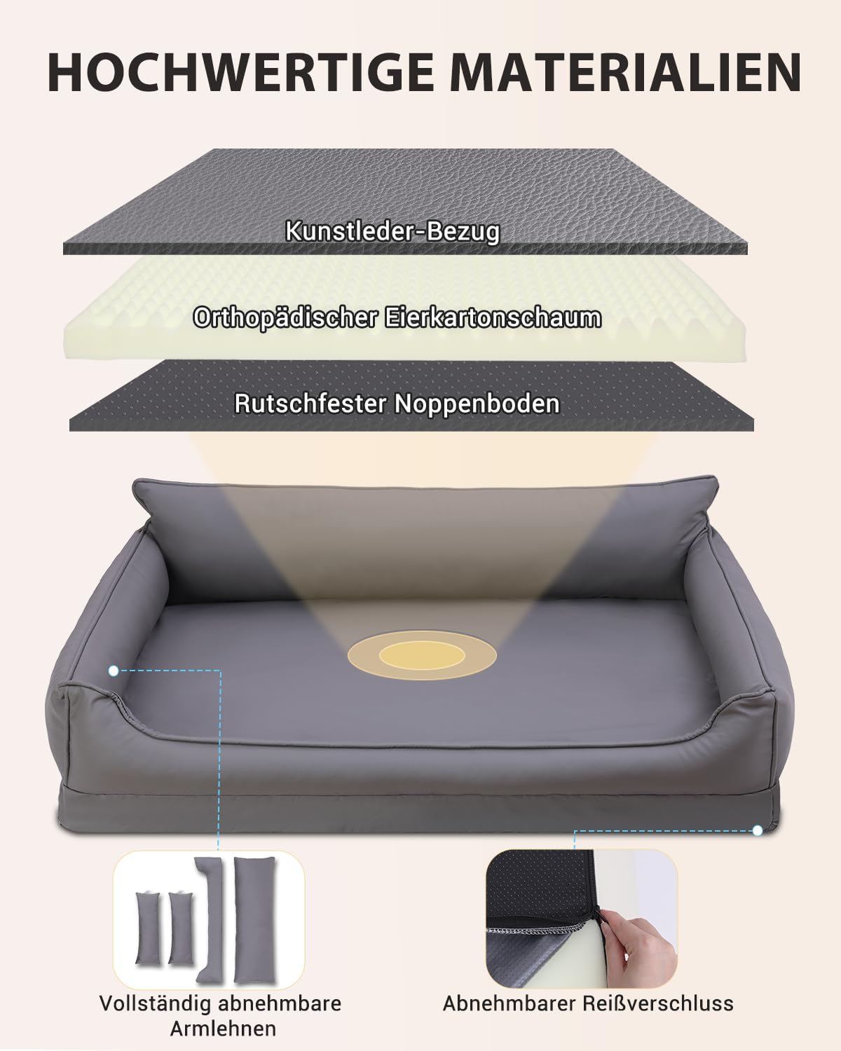 Thumbnail 3 de Favodormir cuccia interno Taglia Media in ecopelle impermeabile 91x68 cm, cuscino in schiuma a uovo e fodera lavabile