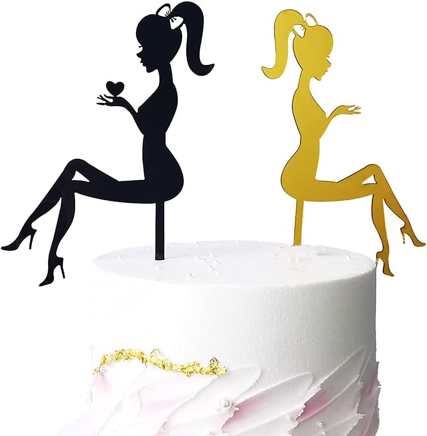 Detalle 2 de Aabellay 12Pcs Happy Birthday Cake Topper – Lady Silhouette High Heels Acrylic Party Decor