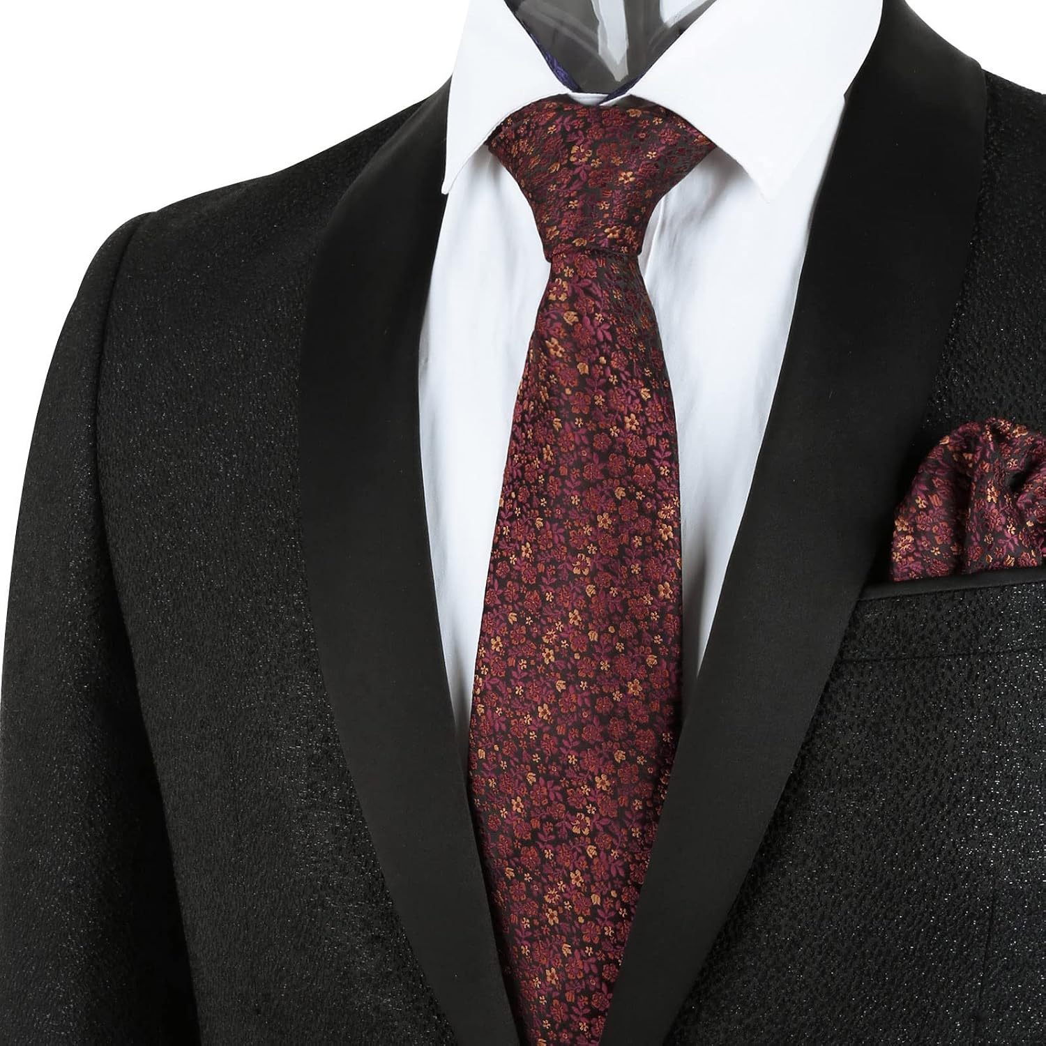 Detalle de Alizeal Floral Patterned Tie with Pocket Square Set (8cm) – Floral Wedding & Party Accessory