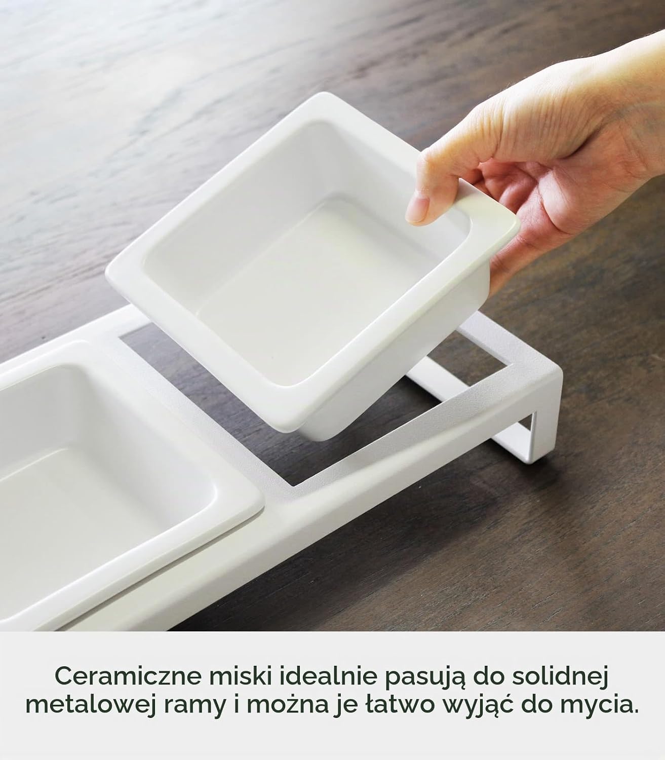 Detalle de YAMAZAKI zestaw misek dla kota ze stojakiem, biały, pojemność 300 ml