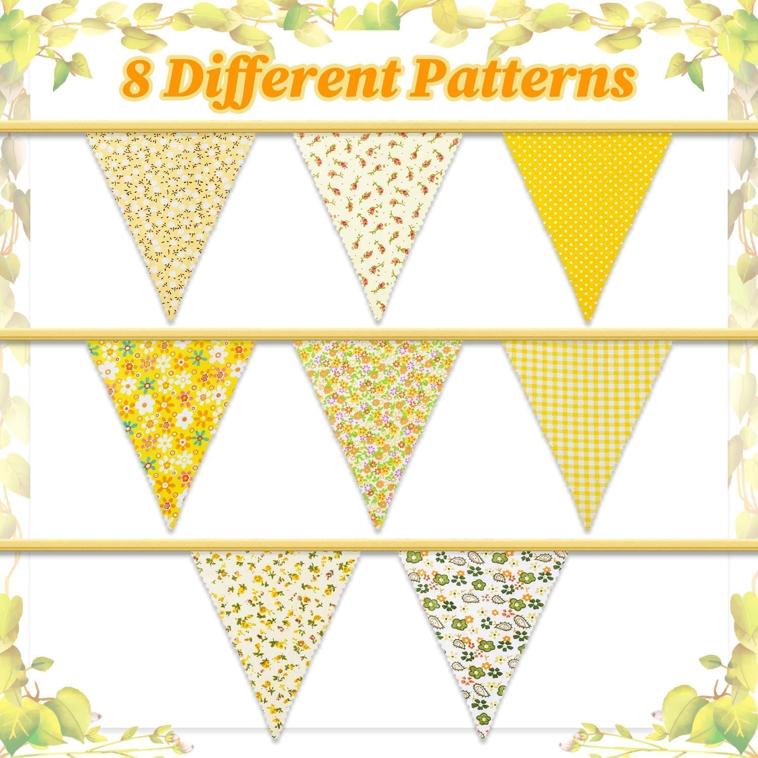 Detalle 2 de Alintor Floral Bunting (Yellow) – 45 flags fabric vintage Easter banner for garden parties
