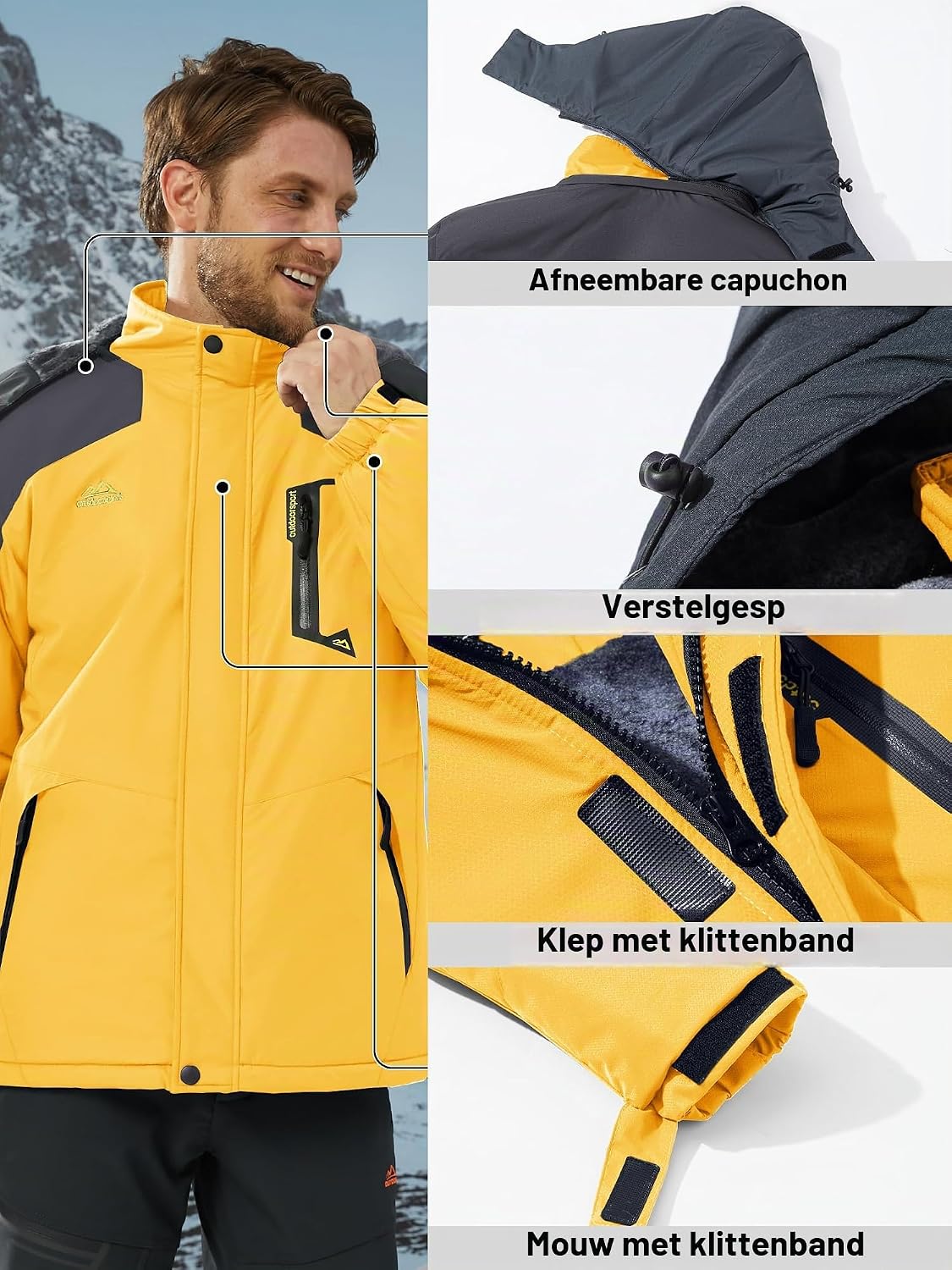Detalle de KEFITEVD KEF-151-EU herenjas, waterdicht met fleece en afneembare capuchon
