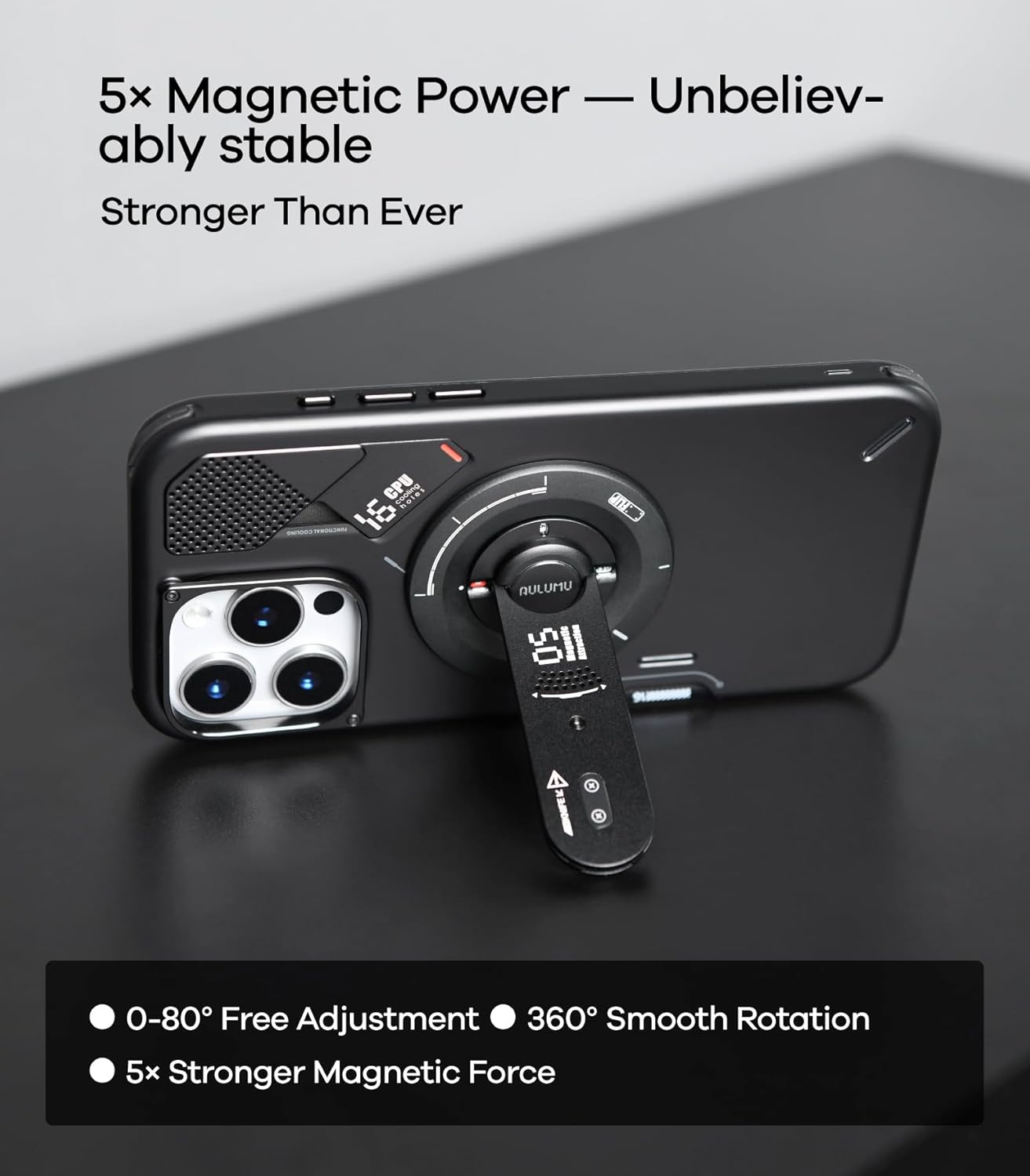 Thumbnail 2 de Aulumu G05 Air for MagSafe Grip Stand (Black) with Rotatable Aluminum Alloy Swivel and TSA Box Opener