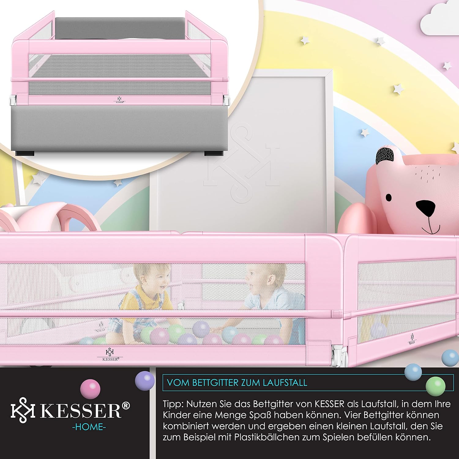 Thumbnail 5 de KESSER® Riel de Cuna para Niños 100cm - 🌸 Rosa