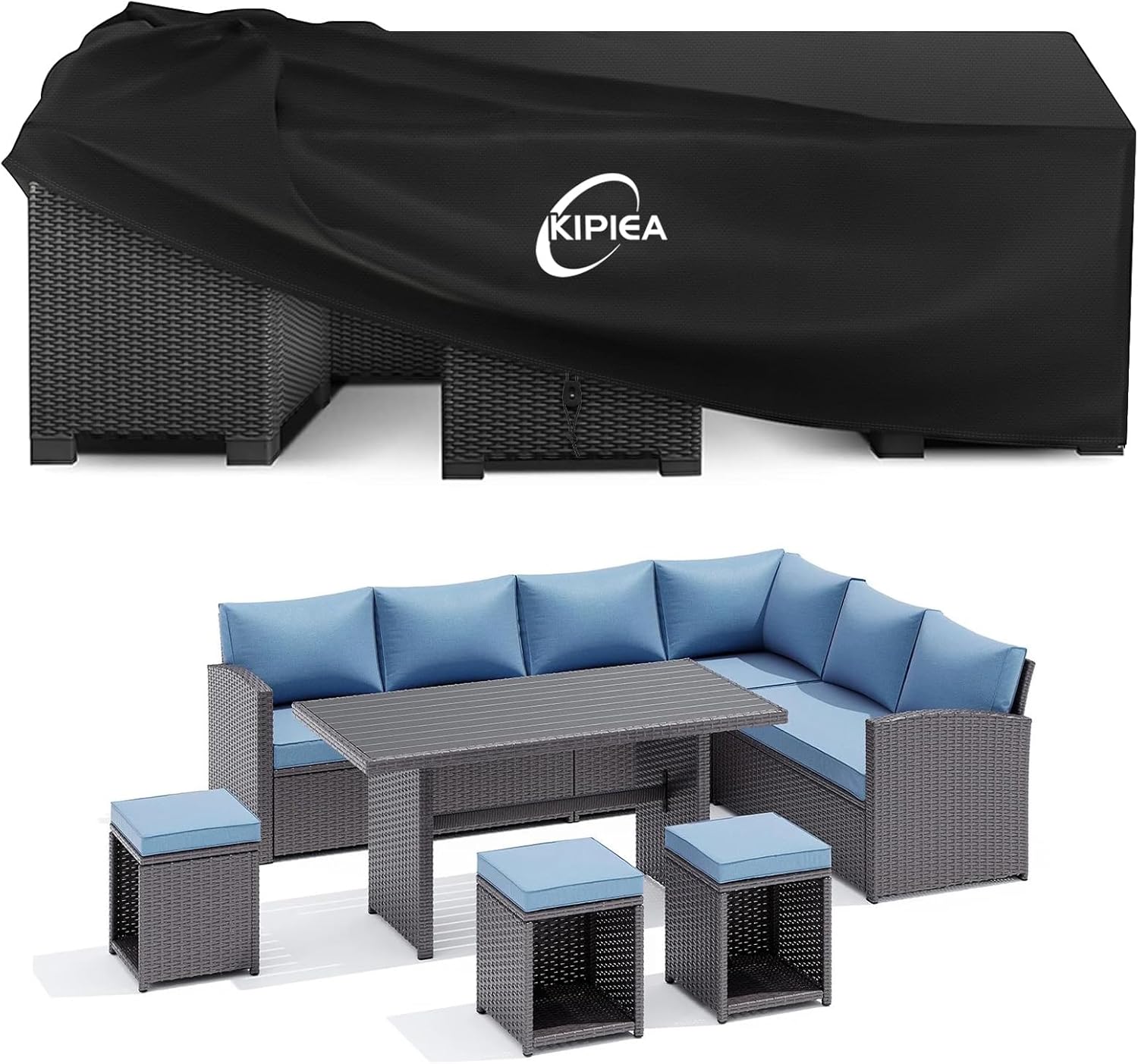 Detalle de Kipiea Extra Large Garden Furniture Covers Waterproof, Heavy Duty 420D (345 x 188 x 71cm)