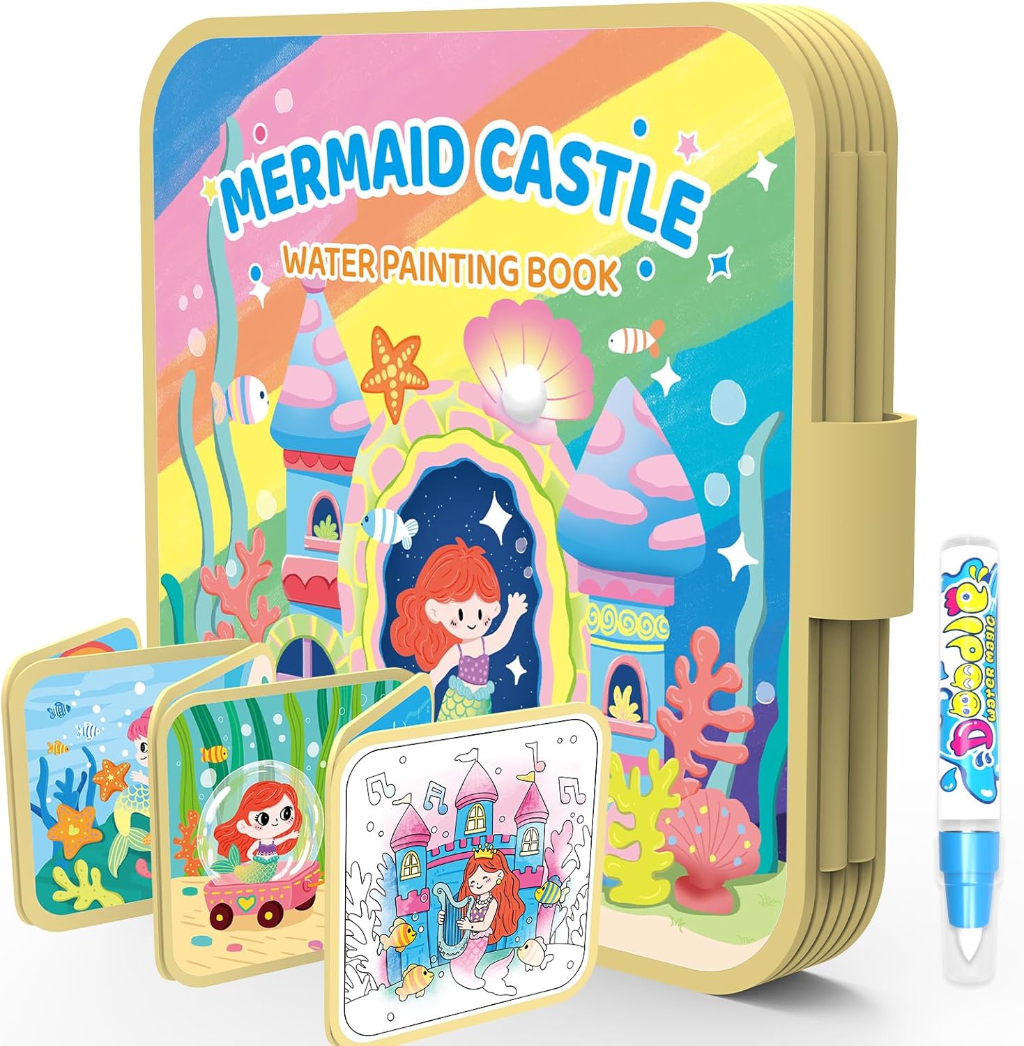 Reusable 10 Pages Mermaid Water Painting Book for Toddlers (Ages 1-3): Mess-Free, Travel-Friendly