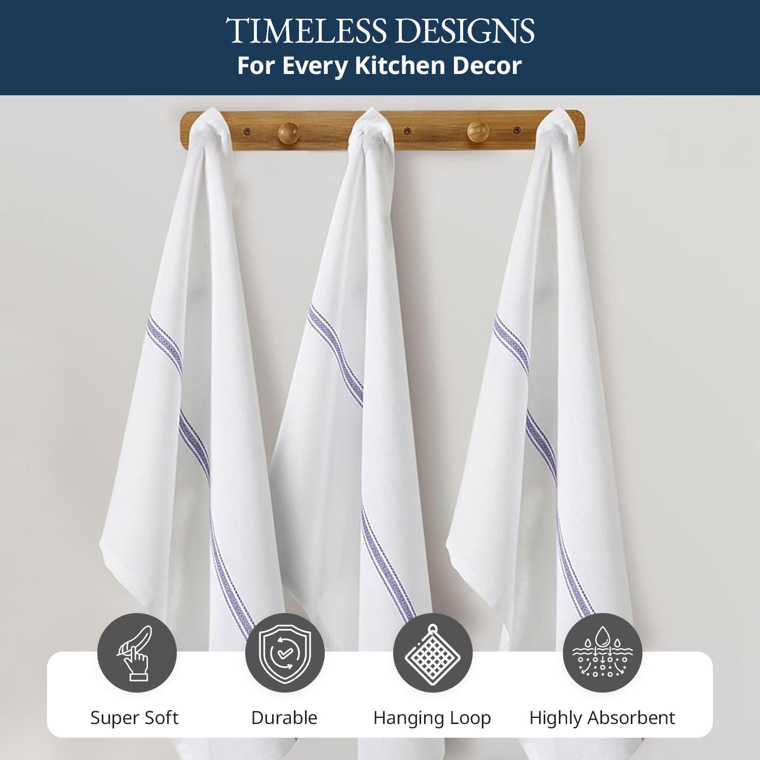 Thumbnail 6 de LANE LINEN Kitchen Tea Towel Bulk Set – 48 x 15x25 Blue Stripe, 100% Cotton