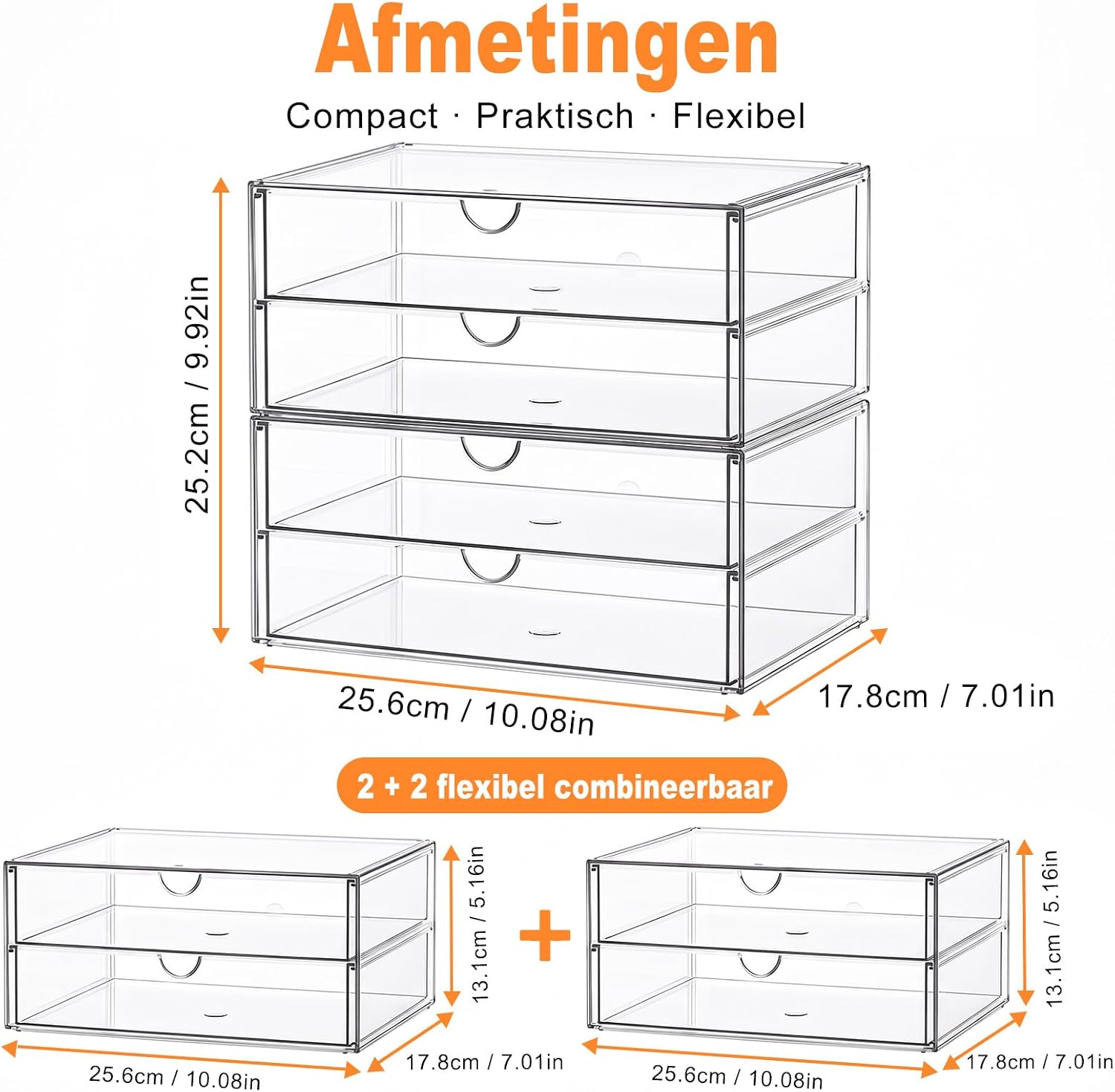 Thumbnail 1 de SortNStore LC029 make-uporganizer met 4 laden, stapelbaar en transparant
