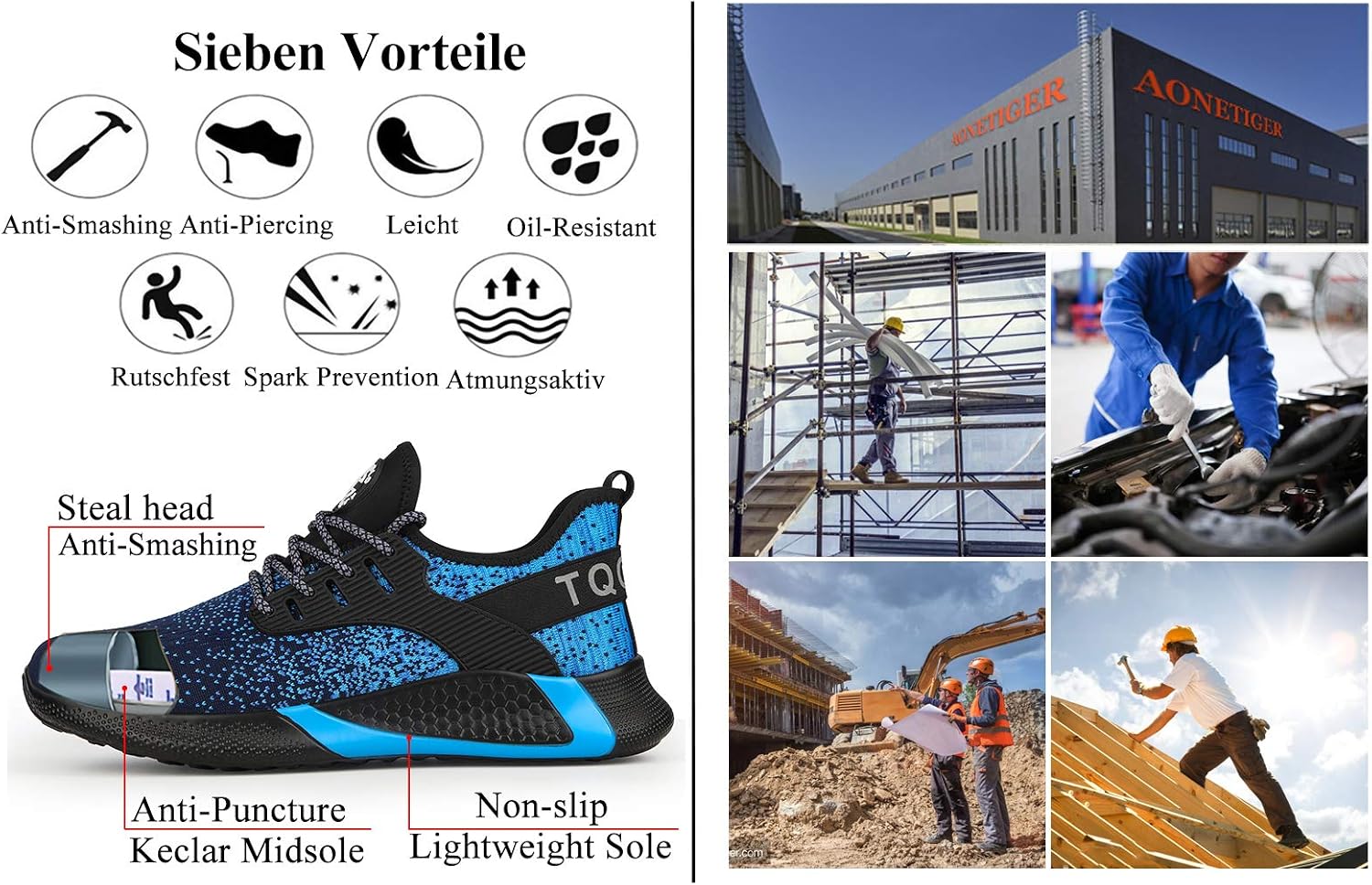 Thumbnail 1 de AONETIGER Sicherheitsschuhe Stahlkappe 15.000N