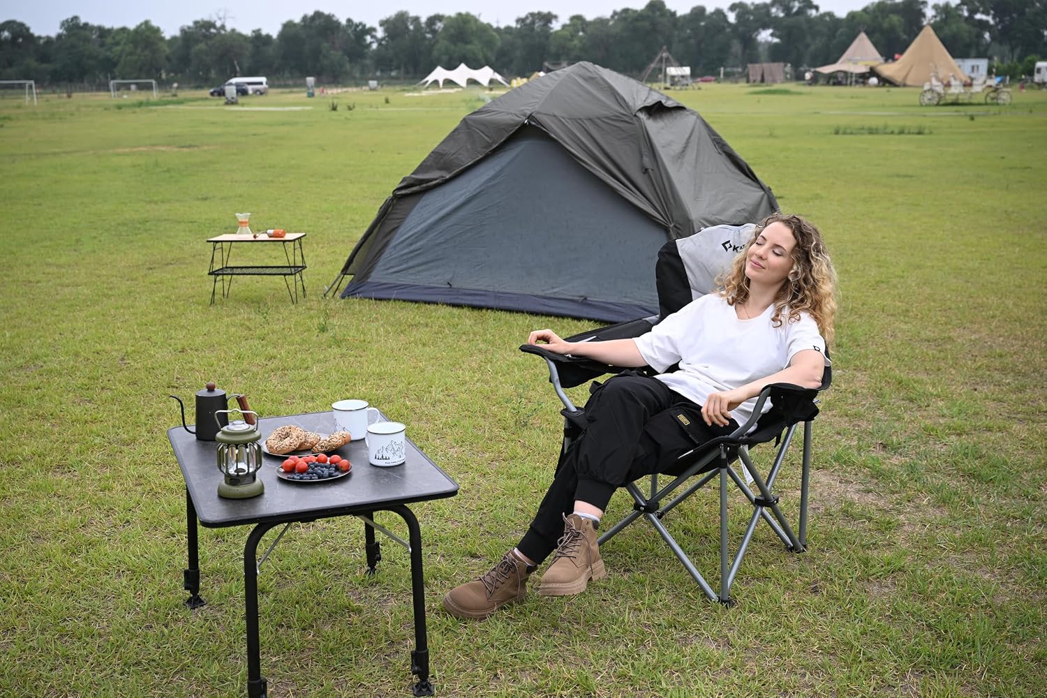 Thumbnail 1 de KingCamp XXL Heavy Duty Folding Camping Chair with Adjustable Lumbar Support