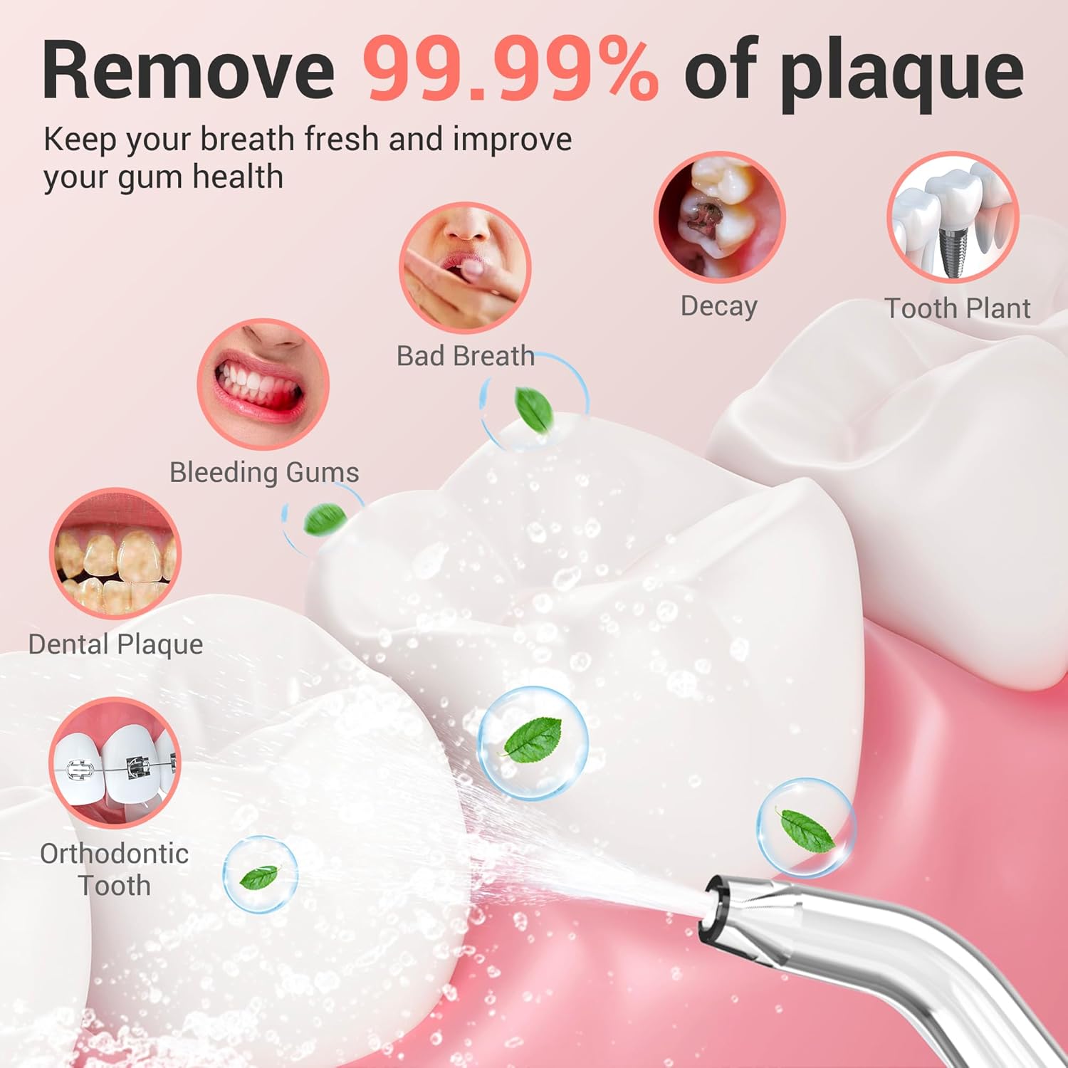 Detalle de BarberBoss Idropulsore Dentale: irrigatore orale wireless con 5 modalità e serbatoio da 340 ml – Rosa Pastello