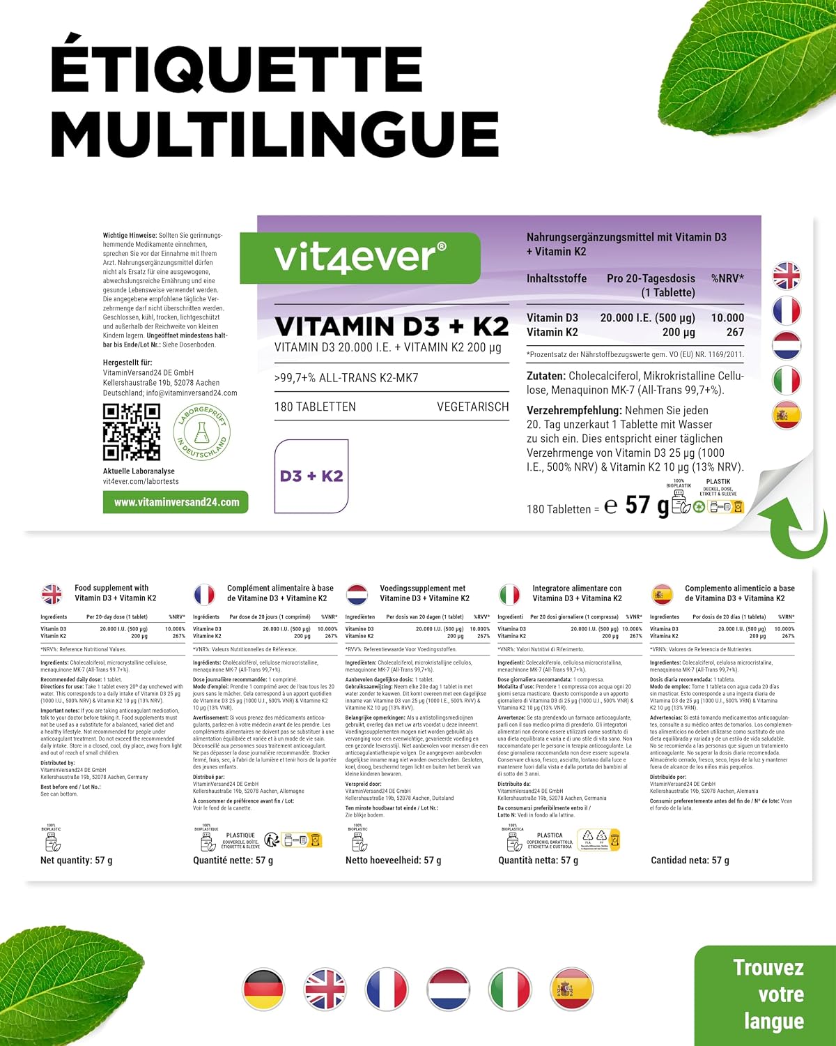 Thumbnail 6 de Vit4ever Vitamine D3 20 000 UI + K2 200 µg