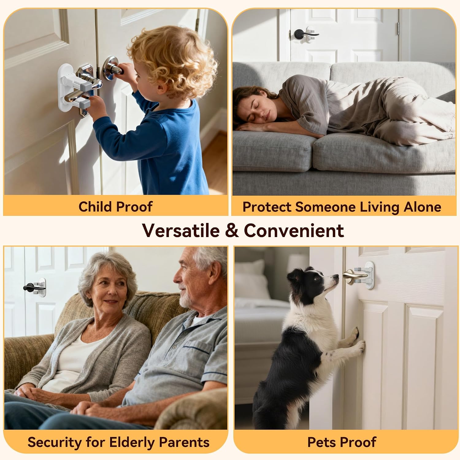 Thumbnail 5 de 4 Pack Snap-On Door Lever Locks: Dual Lock, No-Tools Baby Safety Locks (White)