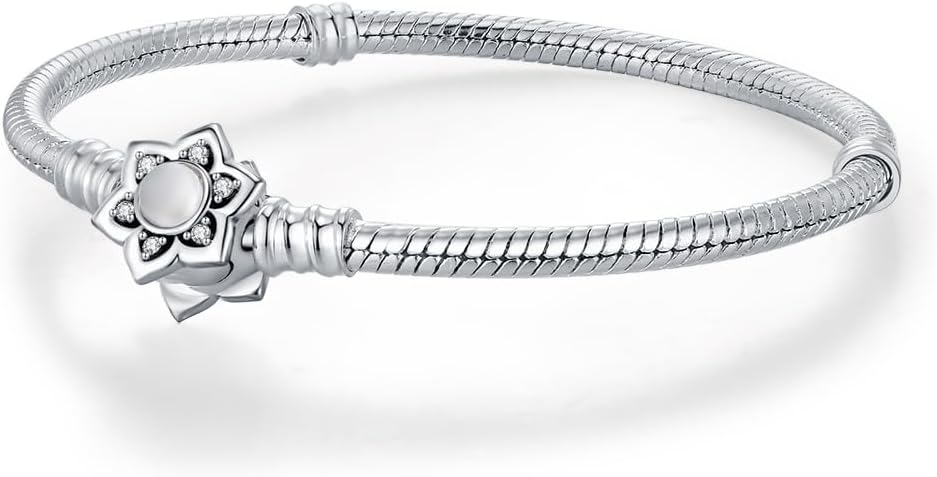 Detalle de BOIGEGU Damen-Armband in Silberoptik mit Herz-Schlangen-Gliedern und Kronen-Charm-Verschluss