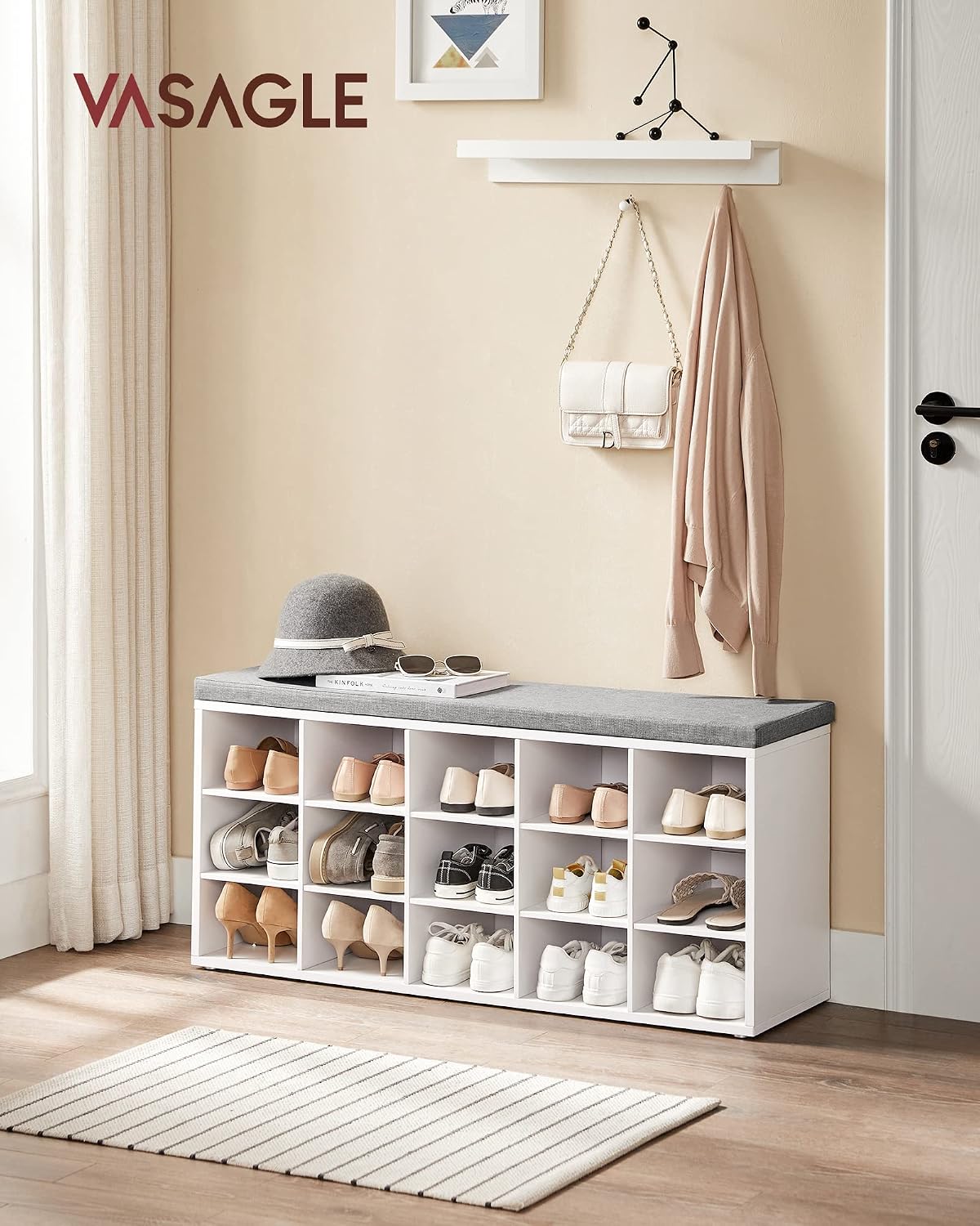 Detalle 2 de VASAGLE Shoe Bench, 15 Compartments