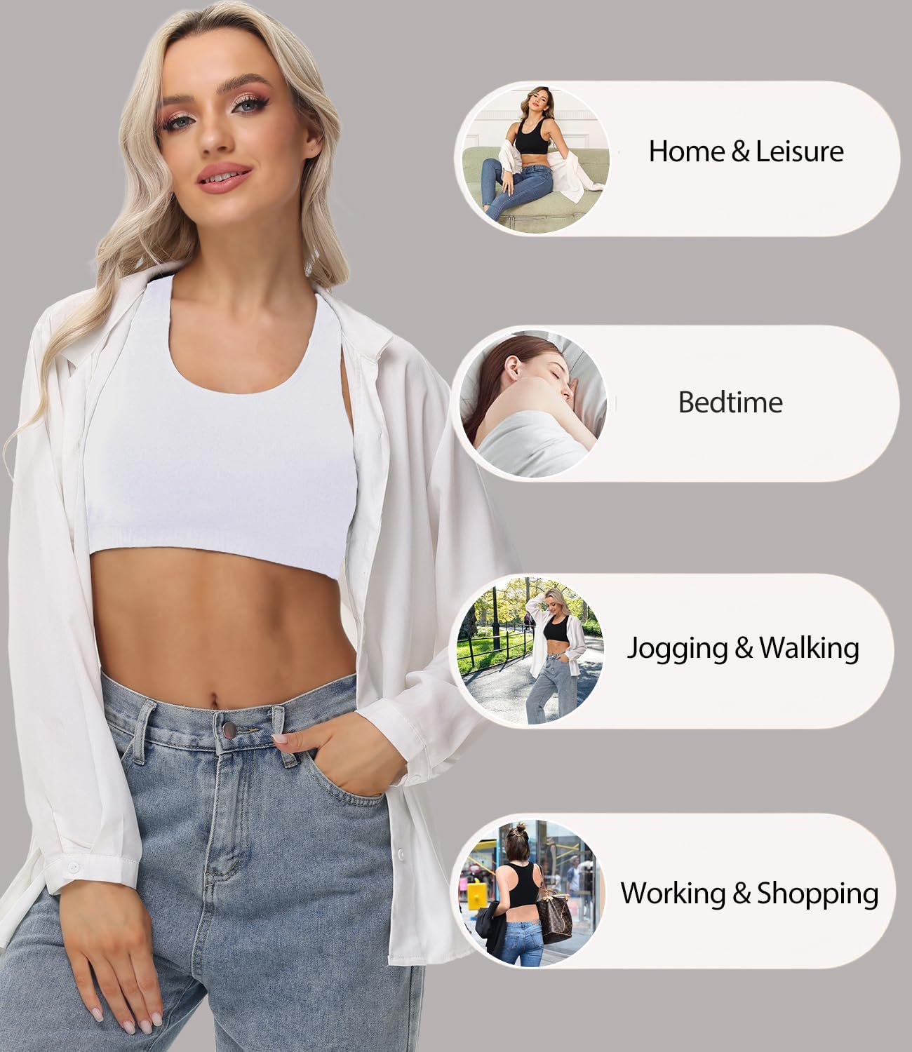 Detalle de wirarpa Bustier Damen Baumwolle Ohne Bügel T-Rücken – 3er Pack