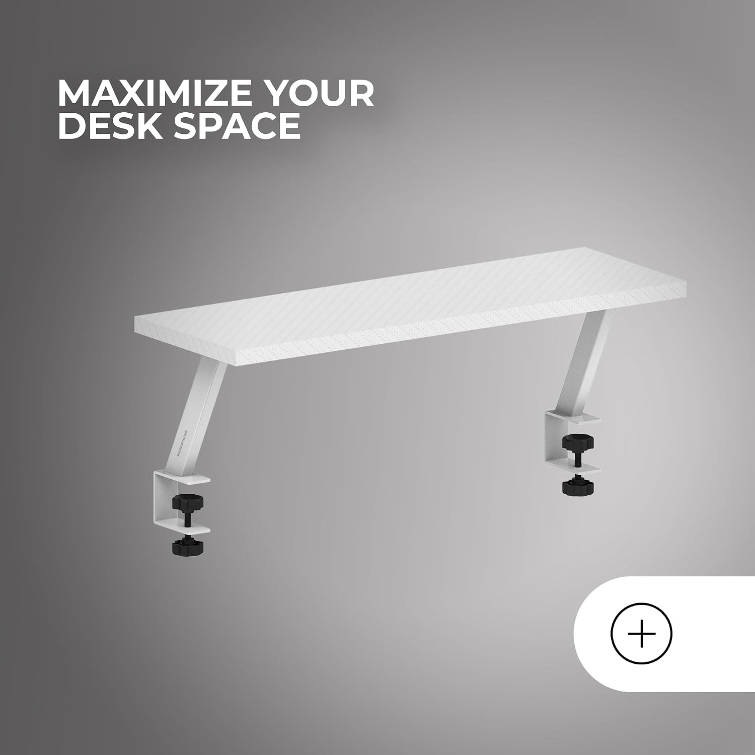 Detalle de Mars Gaming MGDS, supporto rialzato per monitor bianco con ripiano in fibra di carbonio (60x20 cm)