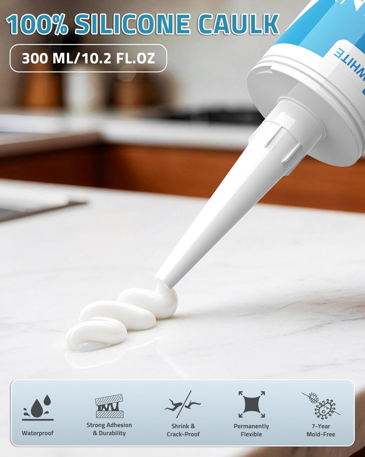 Detalle 2 de PAULINN White Silicone Caulk, 10.2 oz, 4-Pack, Waterproof Sealant