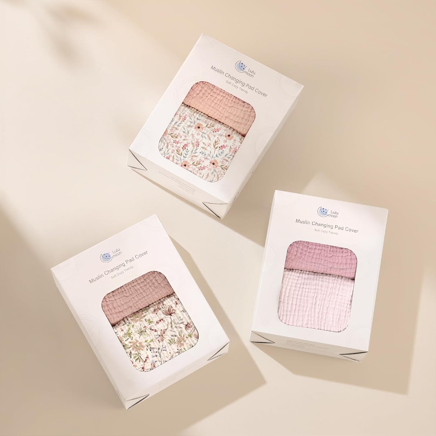 Detalle de lulumoon NS-CPC-2-003 Muslin Changing Pad Covers, 2-Pack, Pink & Carnation