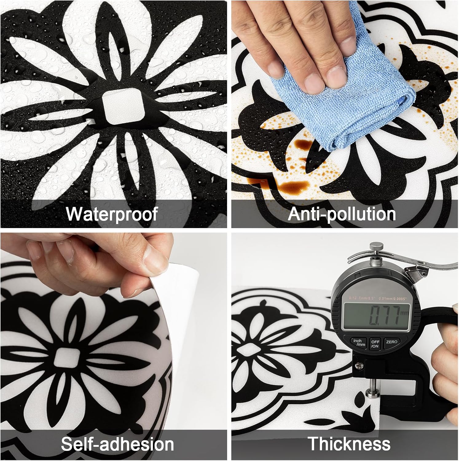 Thumbnail 4 de Elffloor self-adhesive vinyl floor tiles (Black & White pattern) 20x20cm, waterproof, 10 pack