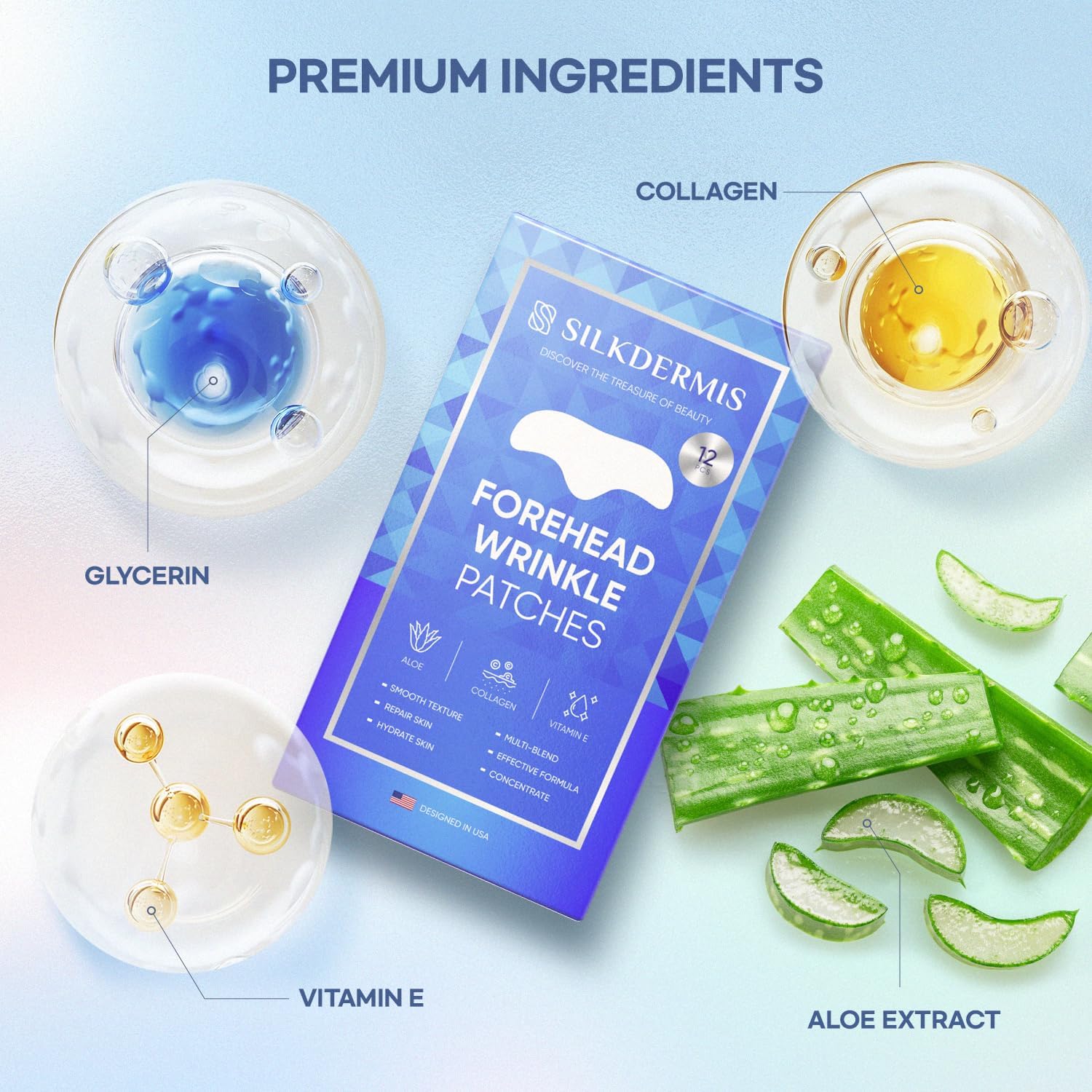 Detalle 2 de SILKDERMIS Forehead Wrinkle Patches, 12-Count with Aloe, Collagen & Vitamin E