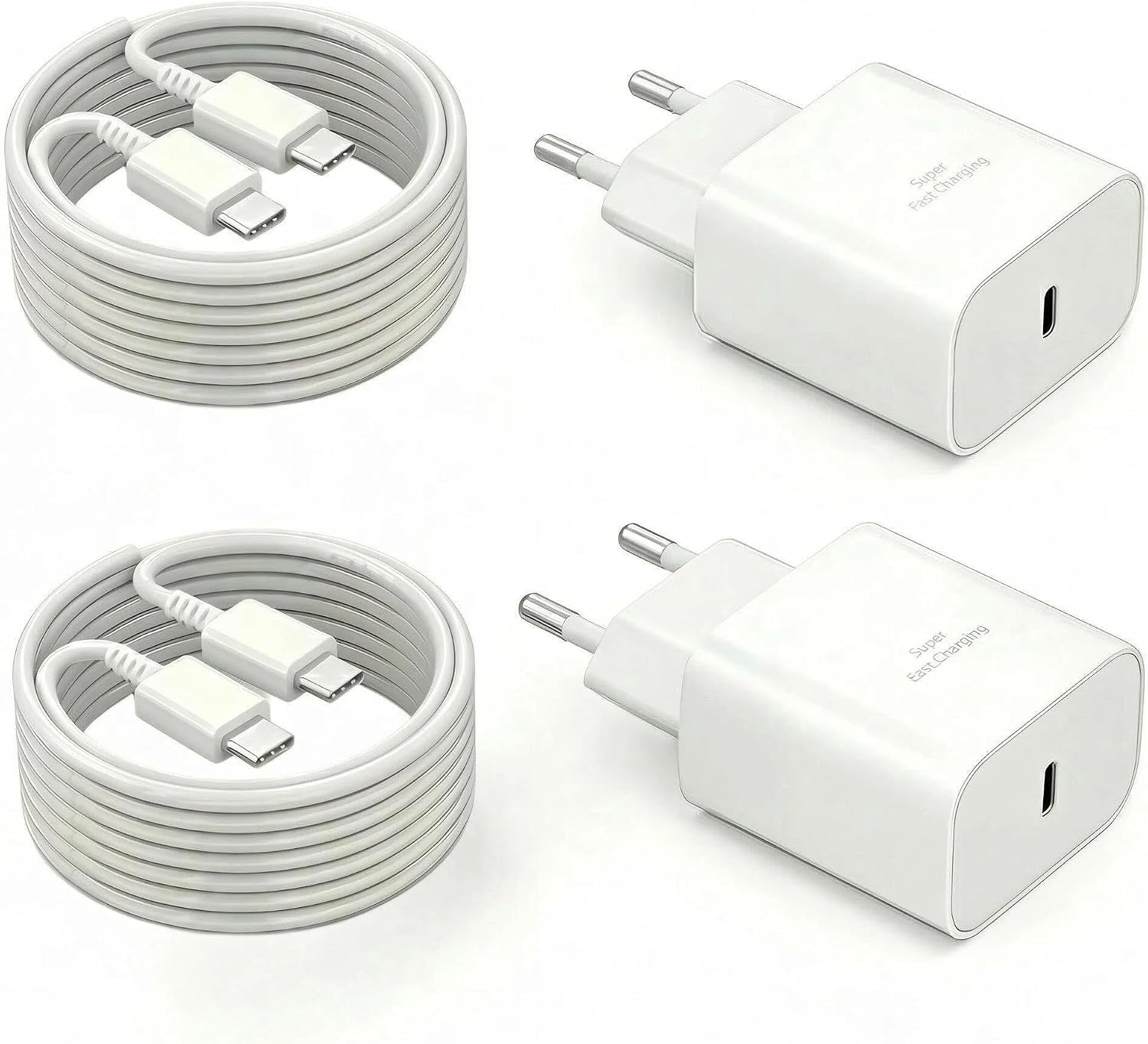 Detalle de Caricatore USB-C 45W da 2 pezzi con cavo da 3 m + compatibilità Samsung Galaxy (S26–Note20) – spina europea bianco