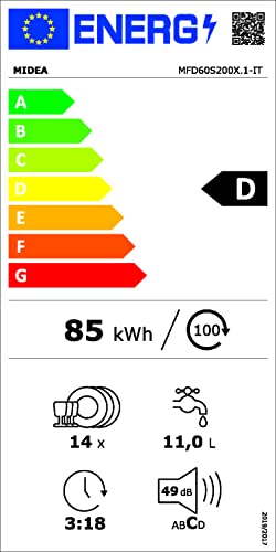 Thumbnail 11 de Midea MFD60S200X.1-IT: Lavastoviglie da 14 coperti, 8 programmi, Cascata di funzioni essenziali