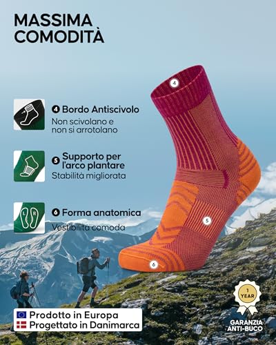 Thumbnail 2 de DANISH ENDURANCE Calze Trekking Leggere, 3 Paia Multicolore (39-42) in Lana Merino