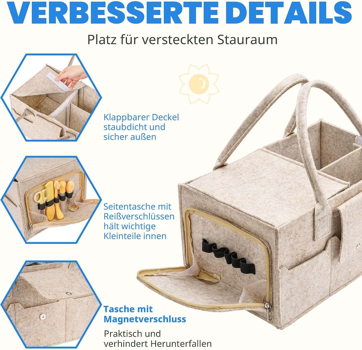 Thumbnail 3 de Maliton Baby-Windel-Organizer Khaki – multifunktionaler Windelhalter und Aufbewahrungskorb