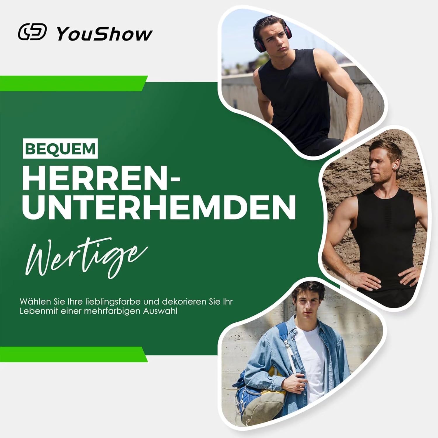 Thumbnail 4 de YouShow 3er Pack Herren Unterhemd aus 100% Baumwolle (Tank Top, Rundhals) – ärmellos