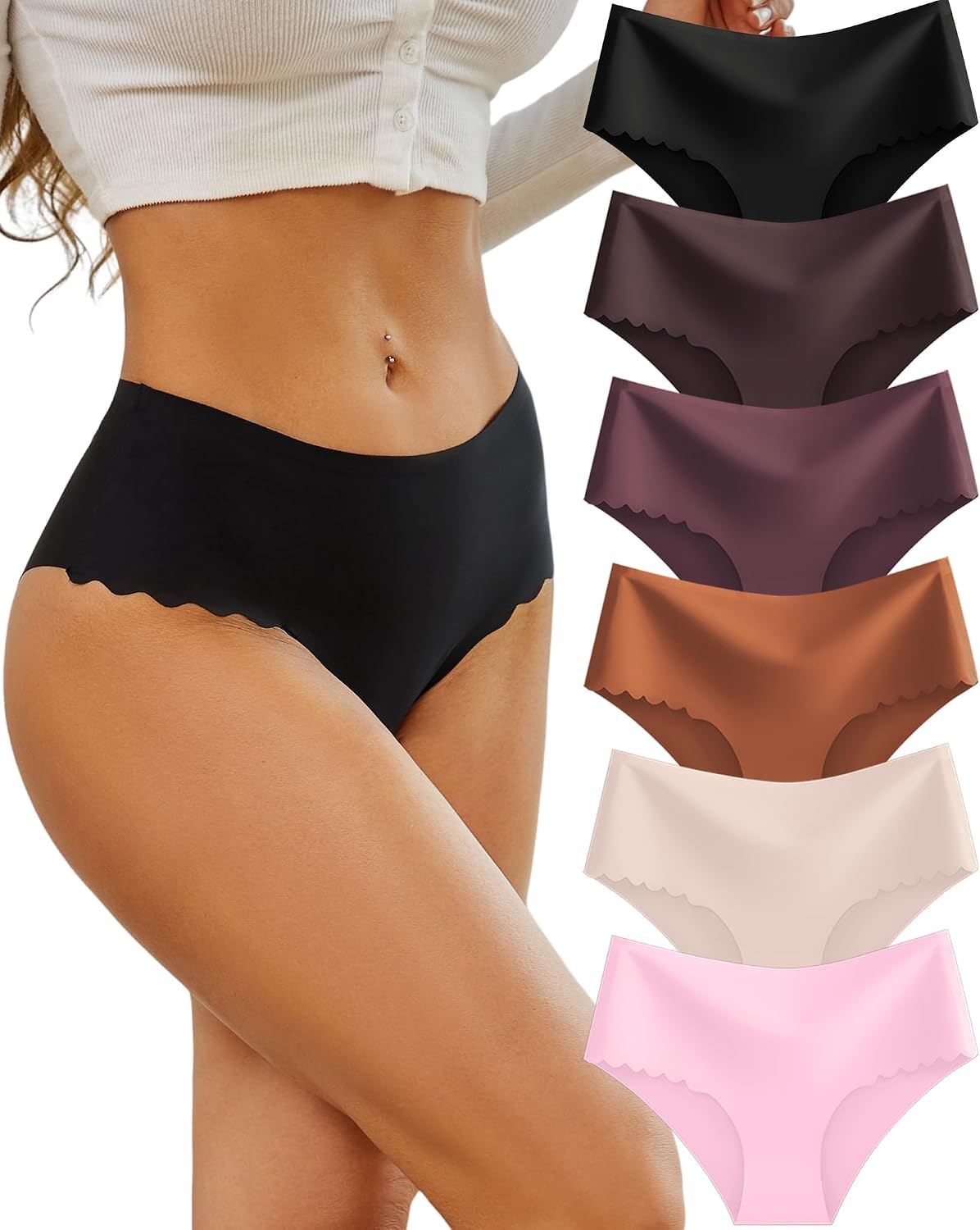 Detalle de Sth Big Damen Nahtlose High-Waist Slips – 6er Pack, Taillenslip ohne Abzeichnen