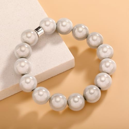 Detalle de WDZDS Magic Pearls Stretch Armband 14 mm Weiß – 3D-Effekt, reflektierende Perlen