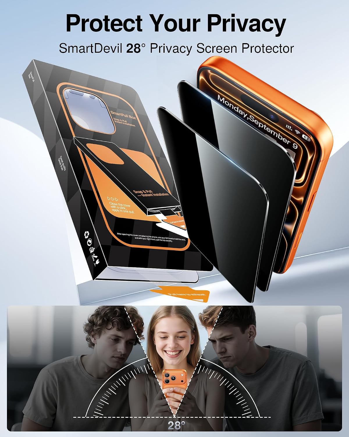 Detalle 2 de SMARTDEVIL iPhone 17 Pro Privacy Screen Protector 2-pack