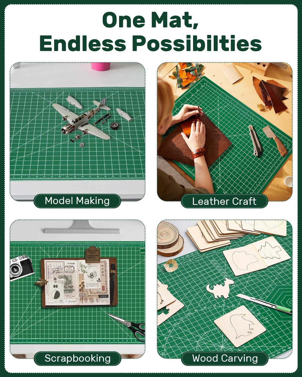 Thumbnail 4 de Tujurich Self Healing Double-Sided Cutting Mat, 23" x 35" (Rotary & Craft Use), Green