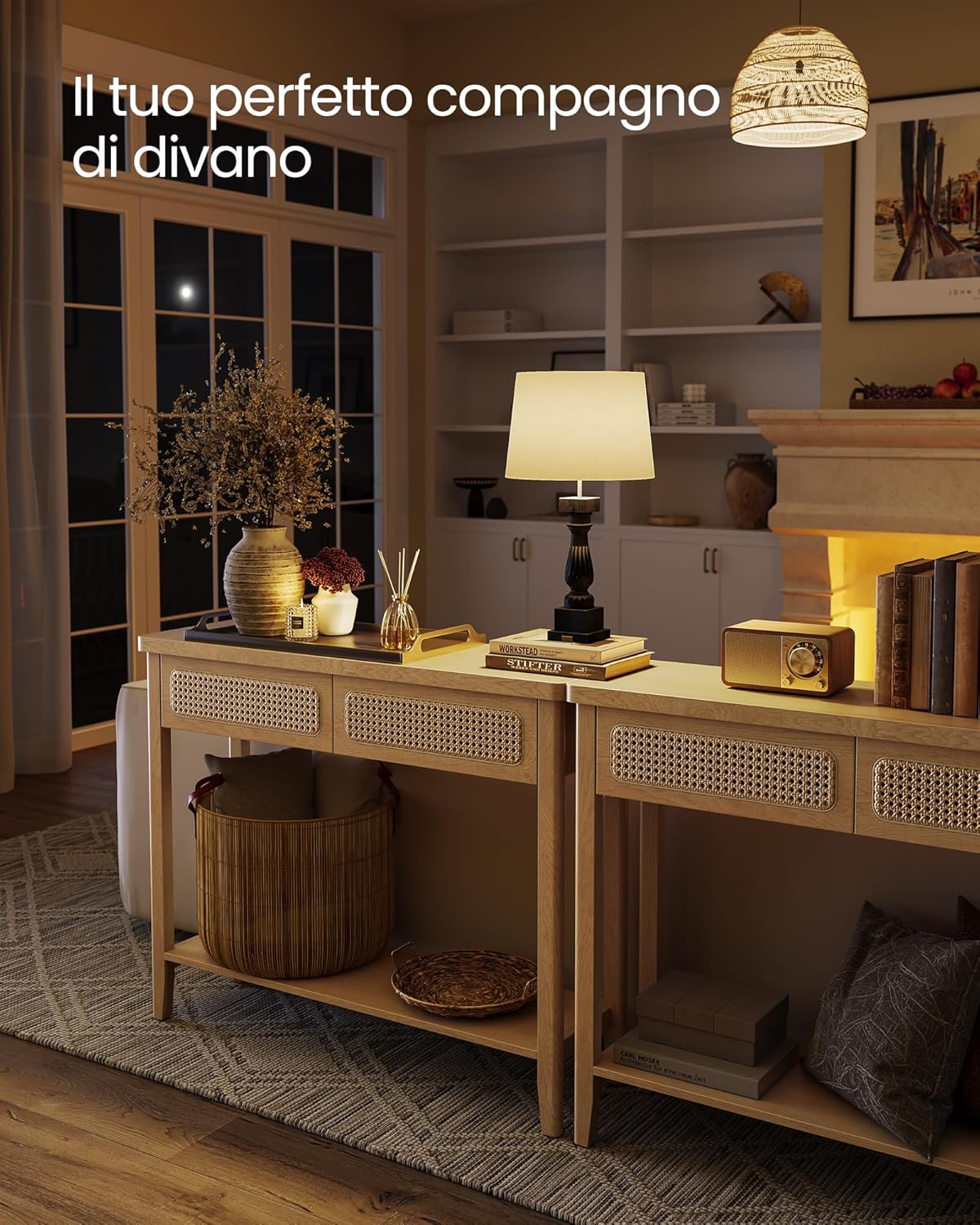 Detalle de VASAGLE Consolle Ingresso LNT016Y57 – Tavolo Consolle Boho Beige Rovere con 2 Cassetti