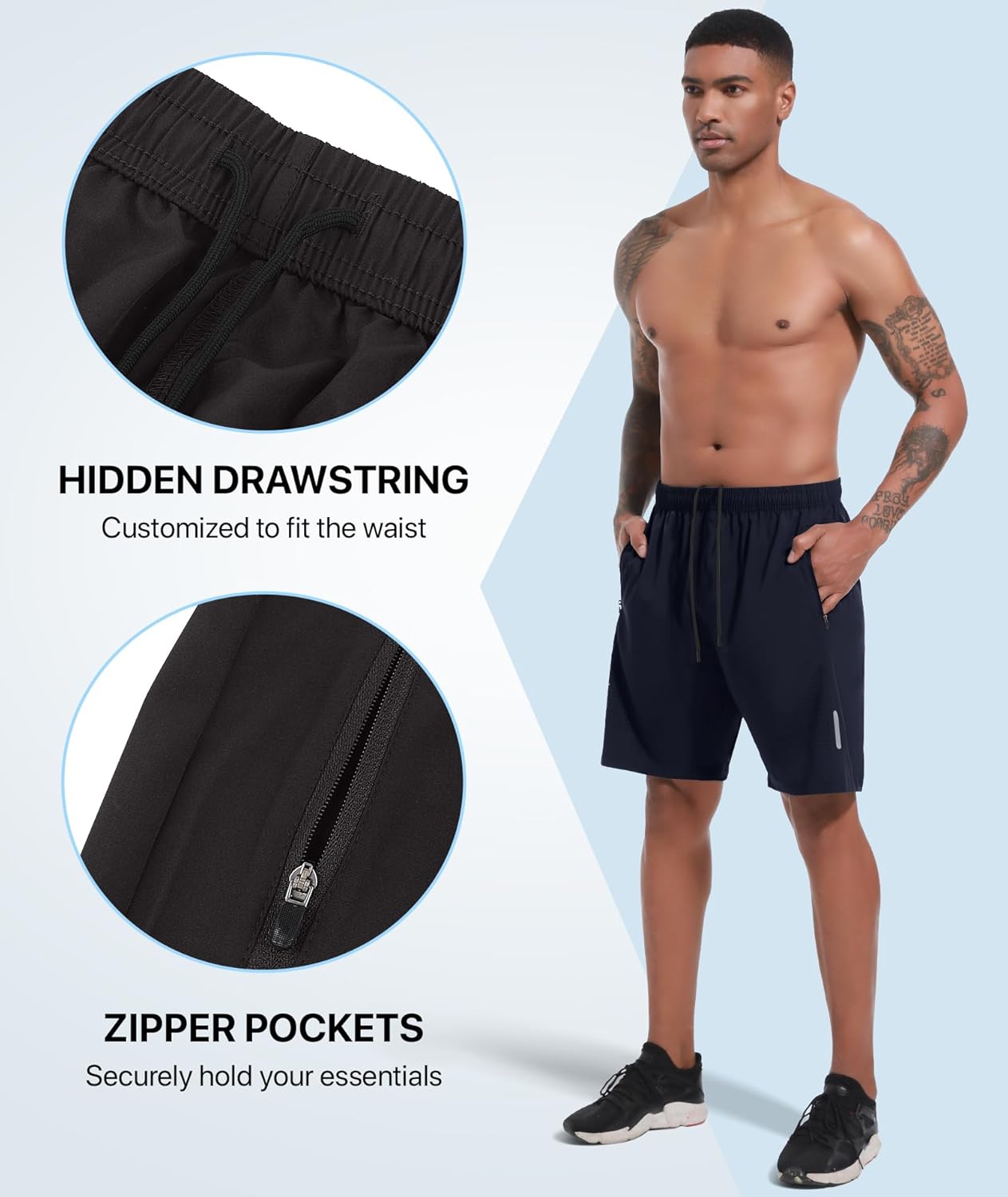 Detalle de SIHOHAN men’s gym shorts (7 inch) with quick-dry fabric and zip pockets