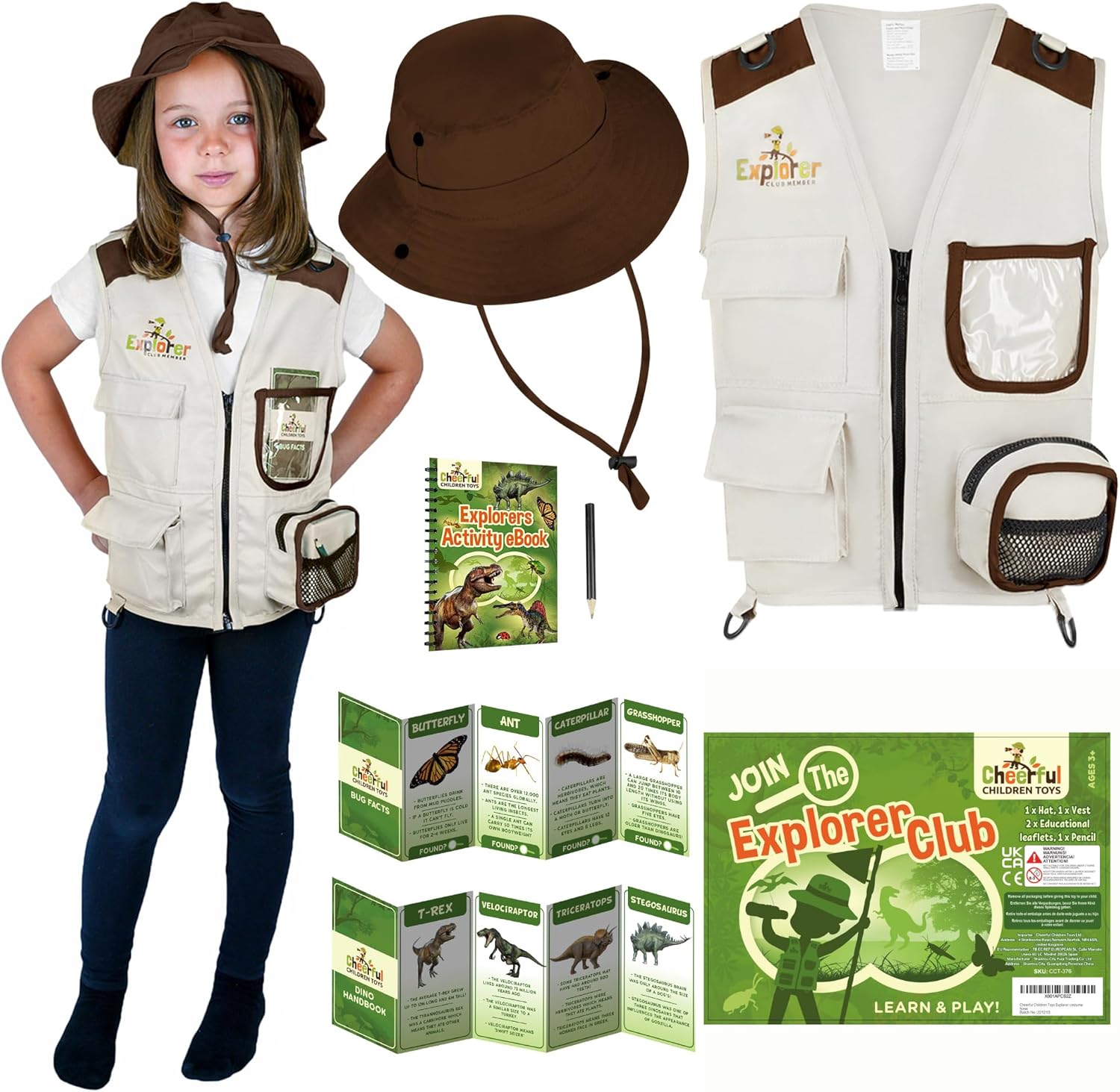 Thumbnail 5 de Cheerful Kids Explorer Costume Kit: Safari Vest, Hat and Educational Handbooks