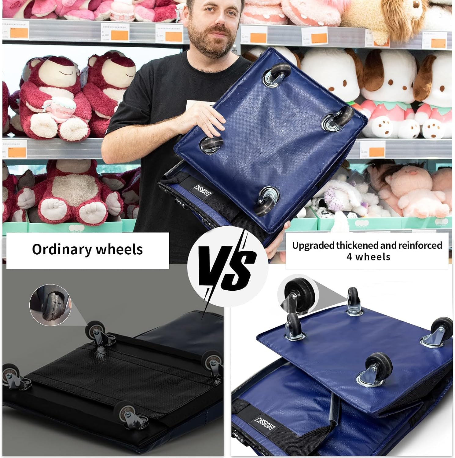Thumbnail 6 de Medium Navy Reusable Grocery Bag on Wheels, 70L Foldable Rolling Tote with 4 Heavy-Duty Wheels