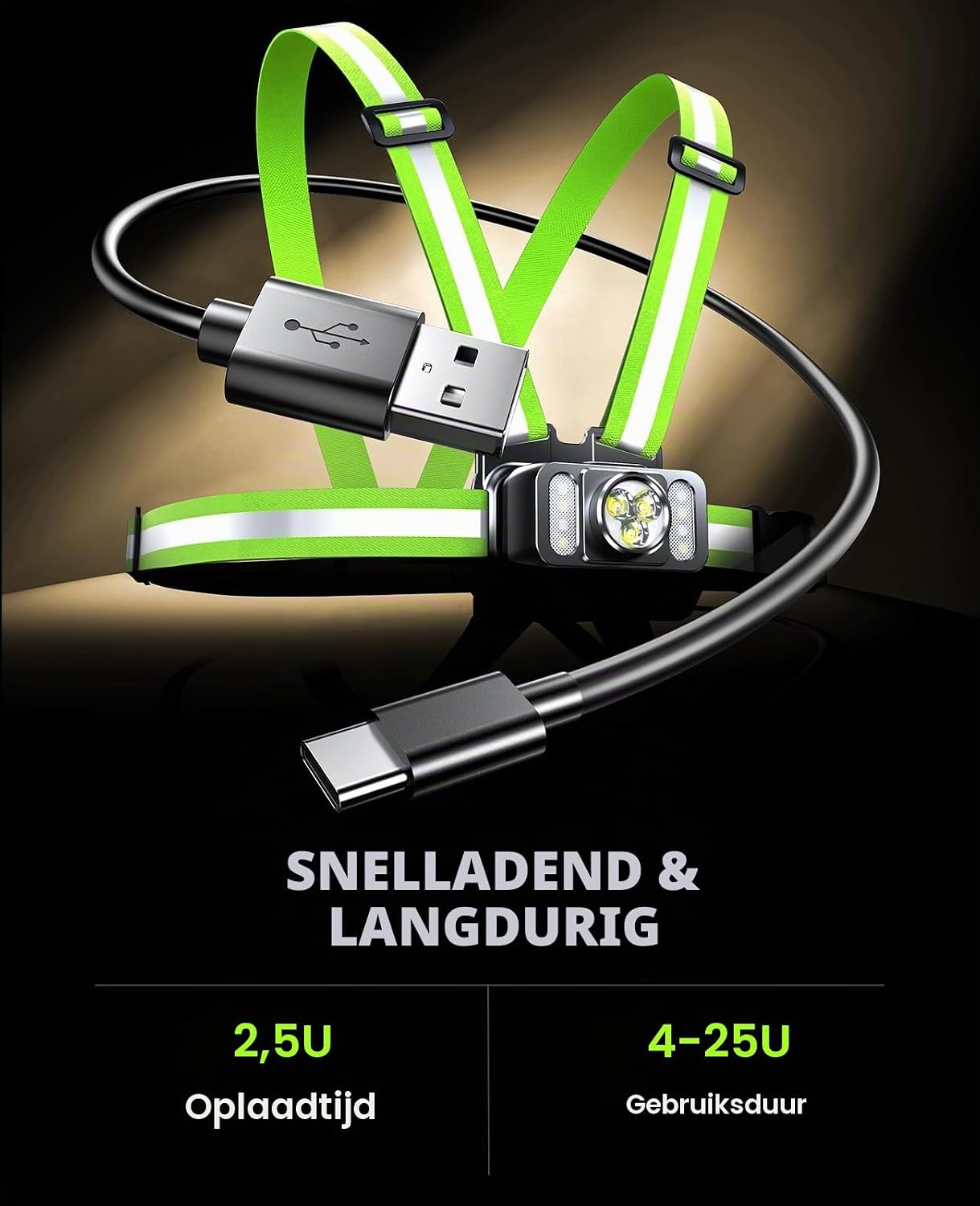 Detalle de Mohard SJB81 hardloopvest met lamp, 550 lumen, 7 standen en IPX4