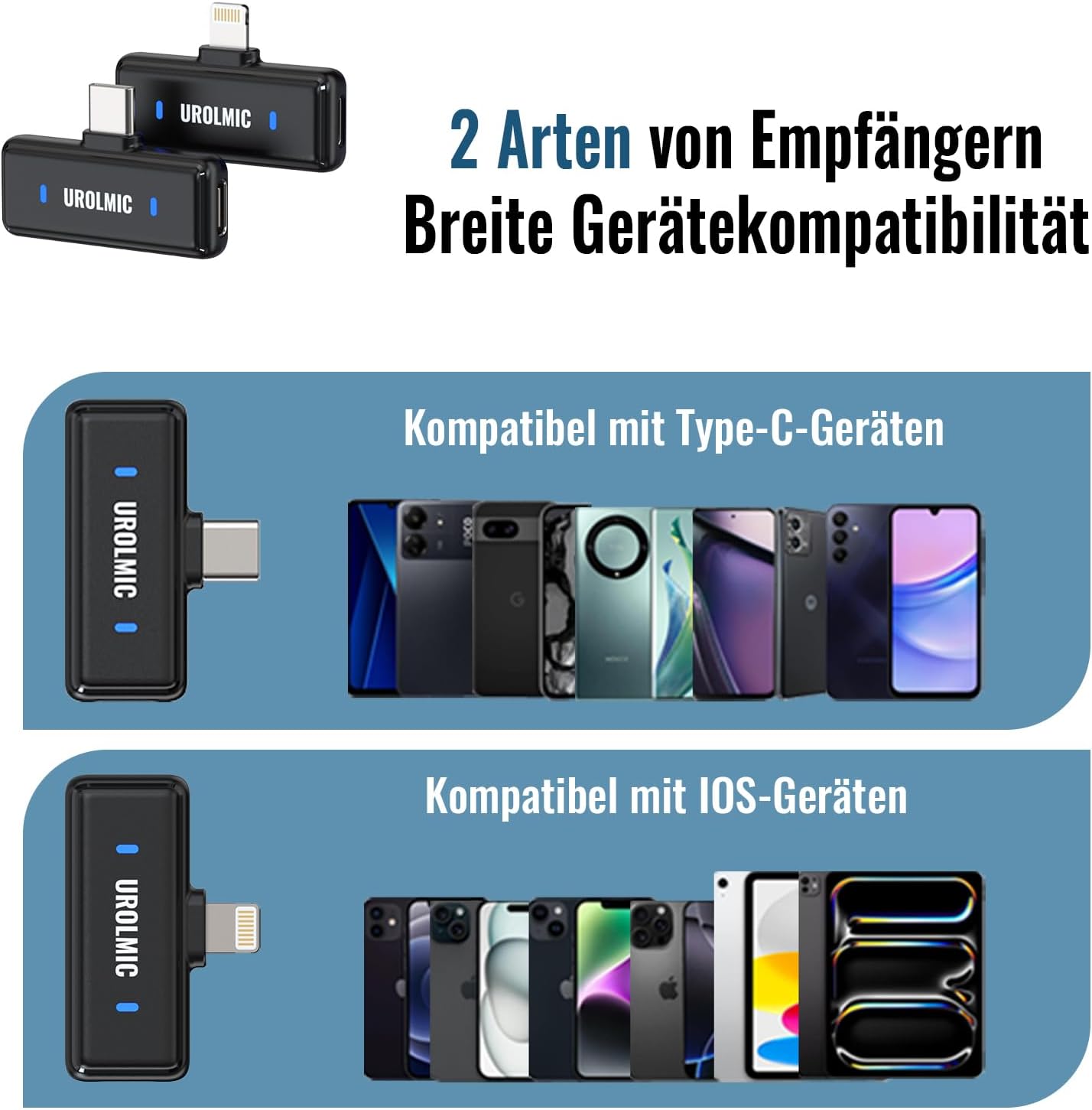 Thumbnail 3 de UROLMIC Kabelloses Lavalier-Mikrofon mit Digi-Display – 45h Laufzeit, 50m Reichweite, Zwei-Kapsel-Design