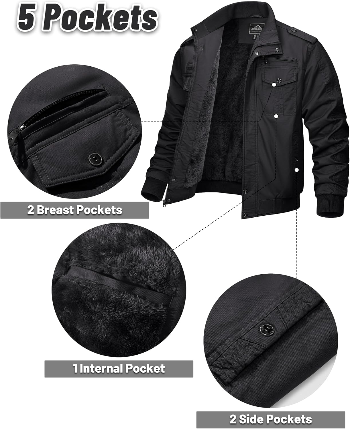 Detalle 2 de MAGCOMSEN Winterjacke Herren Warmfleecejacke ⛑