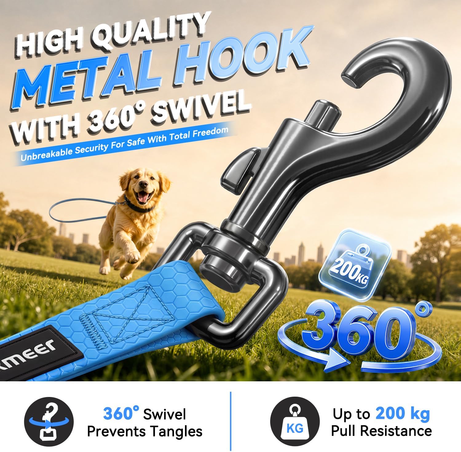 Detalle de Looxmeer Training Lead for Dogs 5m/16ft: Extra‑Long, Waterproof Training Lead with Padded Handle