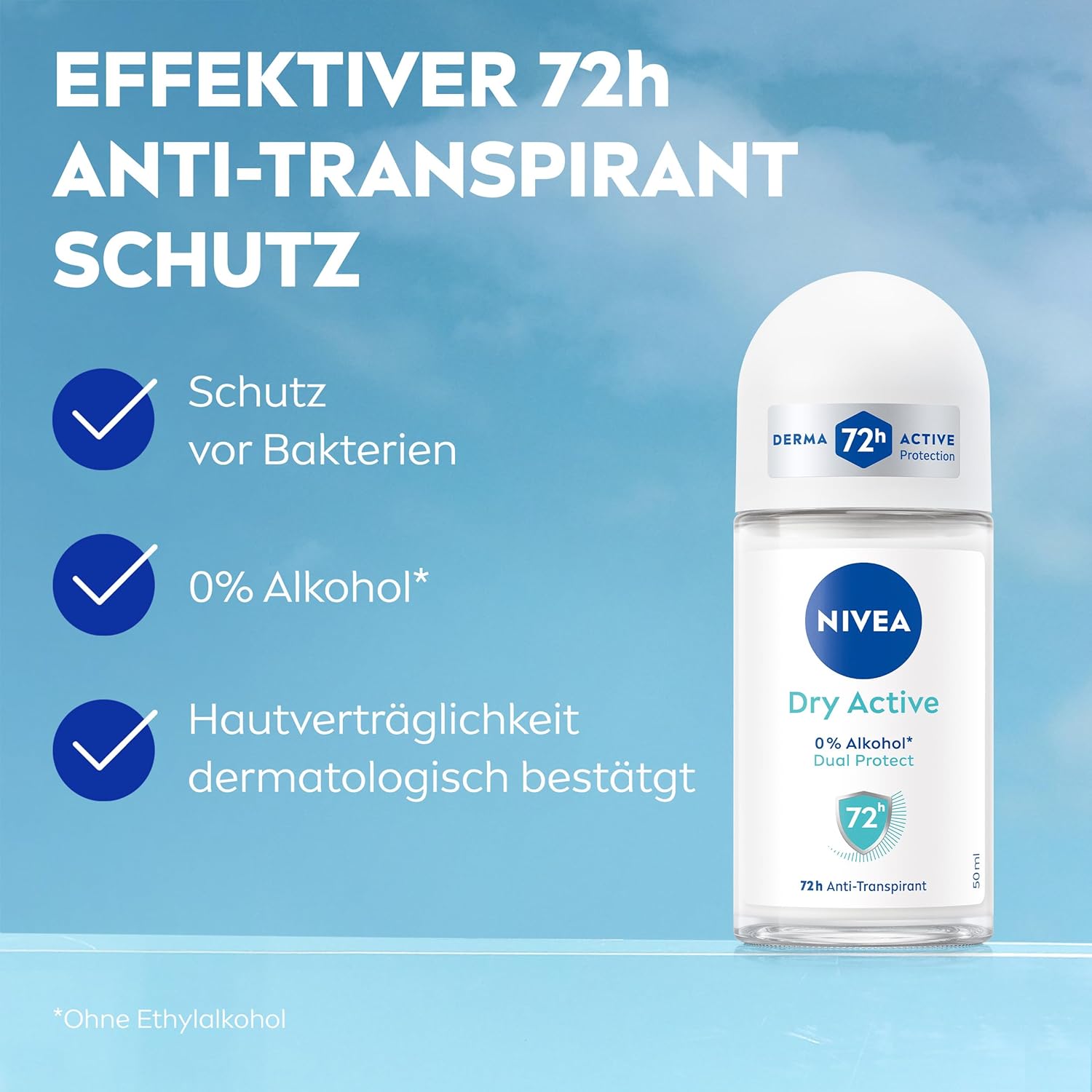 Thumbnail 1 de NIVEA Dry Active Deo Roll-On - 72h Schutz, Antitranspirant mit Dual Protect Formel (50 ml)