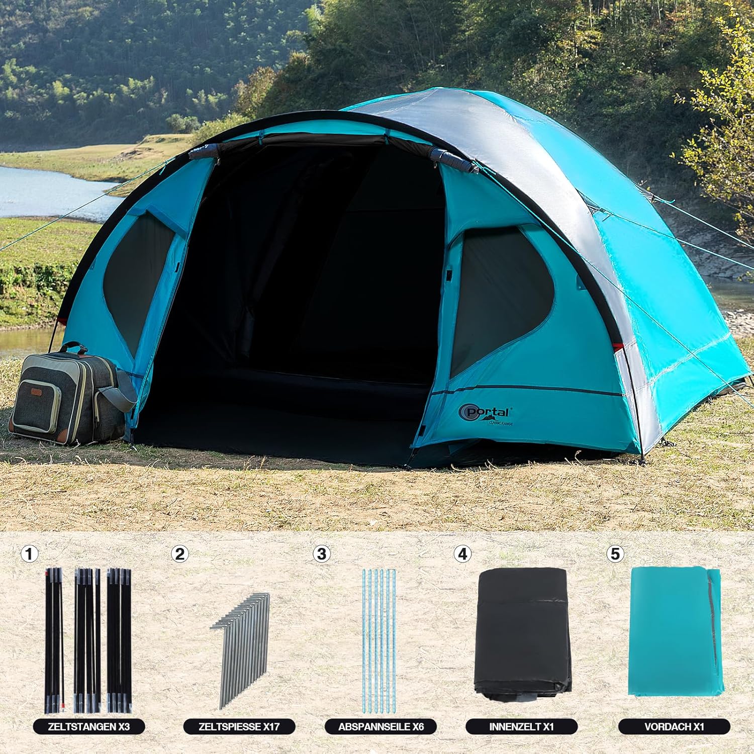 Thumbnail 6 de PORTAL Blackout Zelt 3–4 Personen mit Vorzelt – Kuppelzelt wasserdicht (4000 mm)