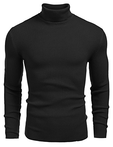 Detalle de COOFANDY Pull à col roulé homme noir, taille M, coupe ajustée